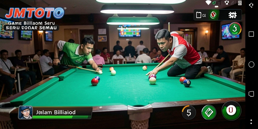 Tampilan antarmuka JMTOTO yang menarik dengan meja billiard yang realistis.
